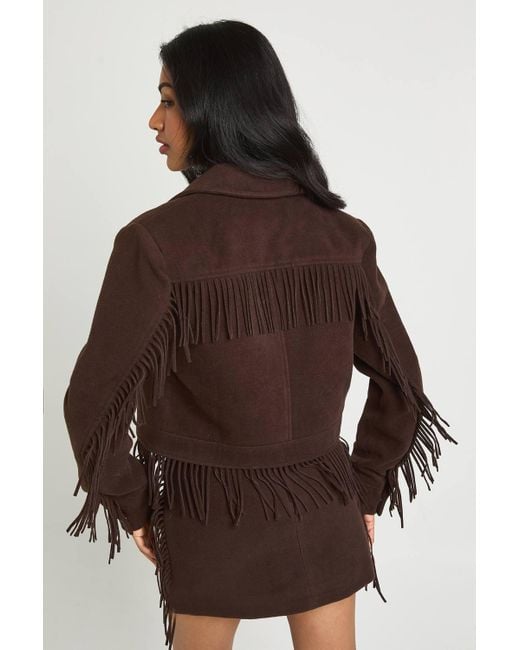 Boohoo Brown Tassel Wool Look Jacket