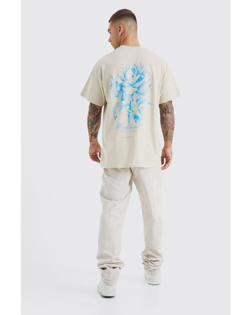 BoohooMAN Blue Oversized Worldwide Floral Graphic T-shirt for men