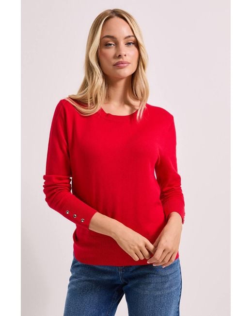 Dorothy Perkins Red Crew Neck Button Cuff Sweater