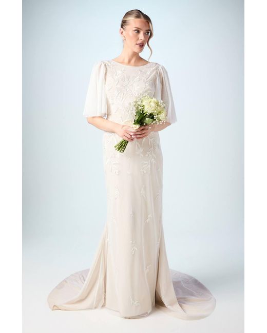 Coast White Flutter Sleeve Embroidered Tulle Wedding Dress
