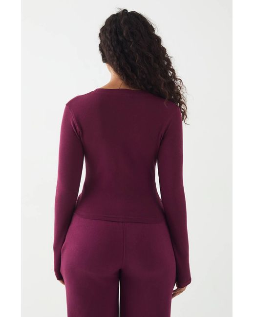 DSGN Studio Purple Ribbed Script Embroidery Button Through Long Sleeve Top