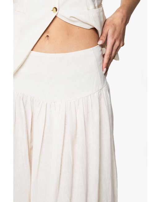 Falda Maxi Efecto Lino Con Paneles Boohoo de color White