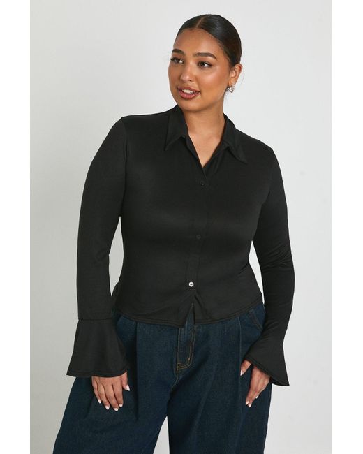 Boohoo Black Plus Collared Button Down Long Sleeve Top