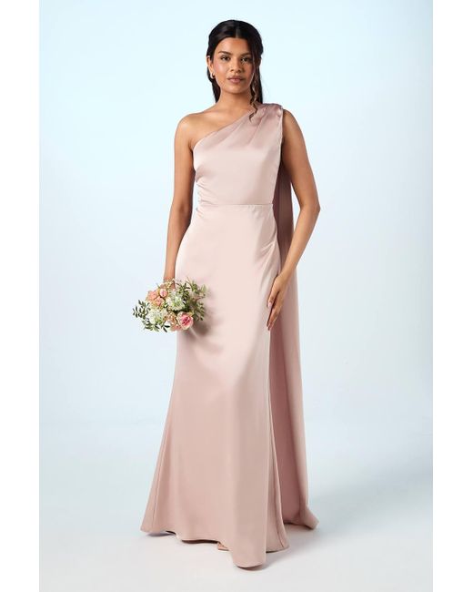 Coast Pink Honoured Petite Drape One Shoulder Satin Maxi Bridesmaid Dress