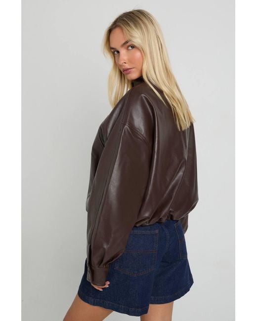 Boohoo Blue Faux Leather Bomber Jacket