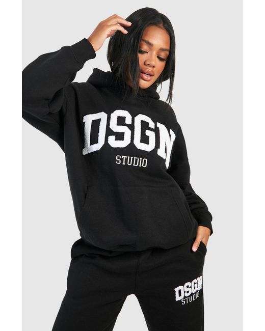 Boohoo Black Dsgn Studio Towelling Applique Oversized Hoodie