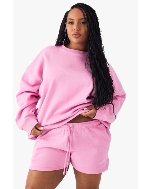 Boohoo Pink Plus Dsgn Studio Embroidered Sweat Shorts