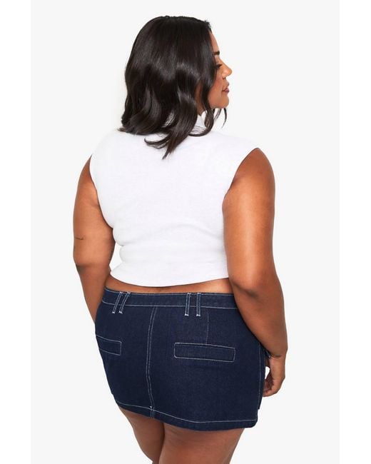 Boohoo Blue Plus Collared Utility Rib Top