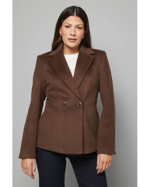 Wallis Brown Double Breasted Puff Shoulder Jacket