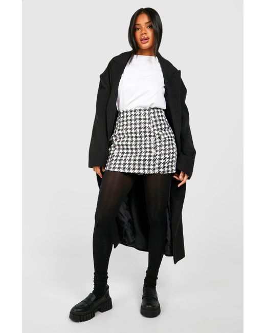 Minifalda Efecto Lana Con Estampado De Pata De Gallo Boohoo de color Black