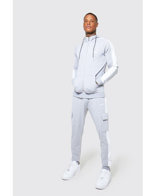 Boohoo Man Muscle Fit Tracksuit With Cargo Pocket in Grey (Gray) | Lyst