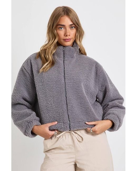 Boohoo White Teddy Zip Bomber Jacket