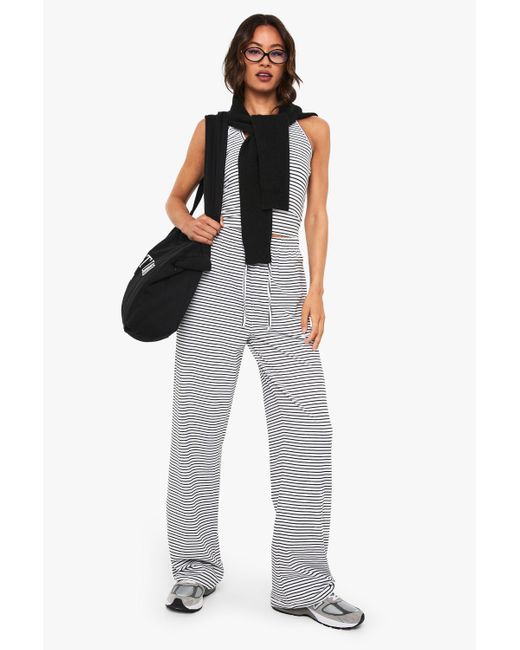 Boohoo Black Tall Striped Straight Leg Trouser