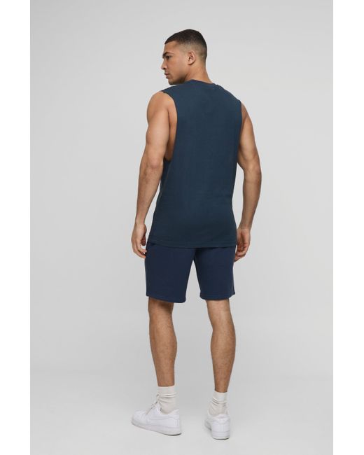BoohooMAN Blue Regular Fit Basic Drop Armhole Tank for men