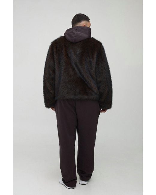 BoohooMAN Black Plus Boxy Oversized Fit Faux Fur Collared Jacket for men
