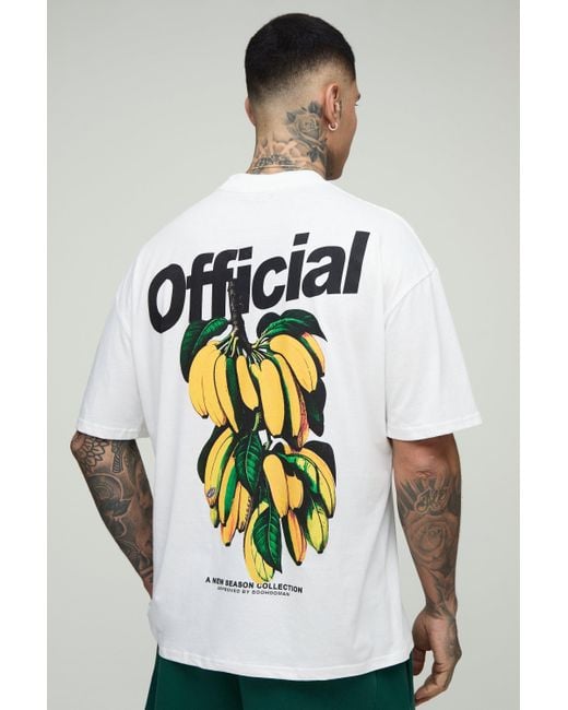 Camiseta Tall Oversize Official Con Estampado De Plátano Boohoo de color White