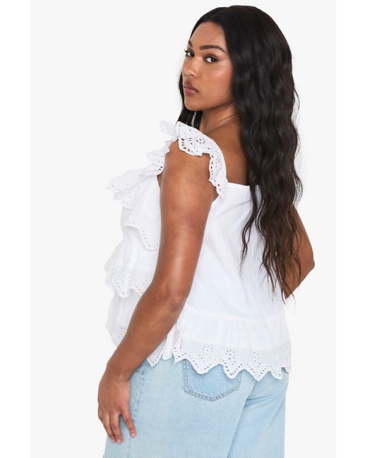 Boohoo White Plus Broderie Trim Layer Cami Top