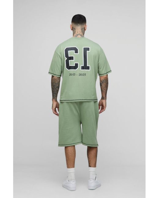 Boohoo Green Tall Oversized Boxy Applique 13 Print T-Shirt & Short Set