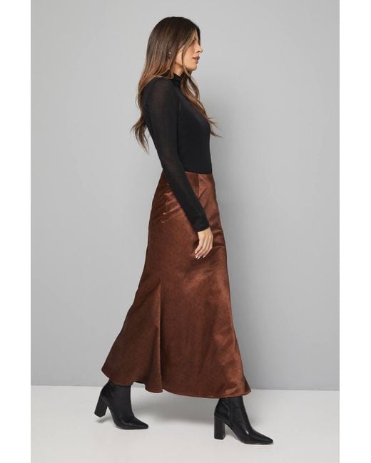 Wallis Brown Satin Bias Cut Skirt