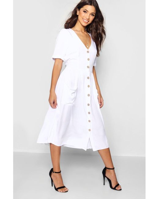 button front dress with pockets