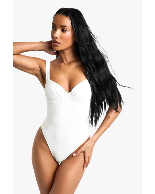 Boohoo White Swimwear Essentials Balcony Swimsuit