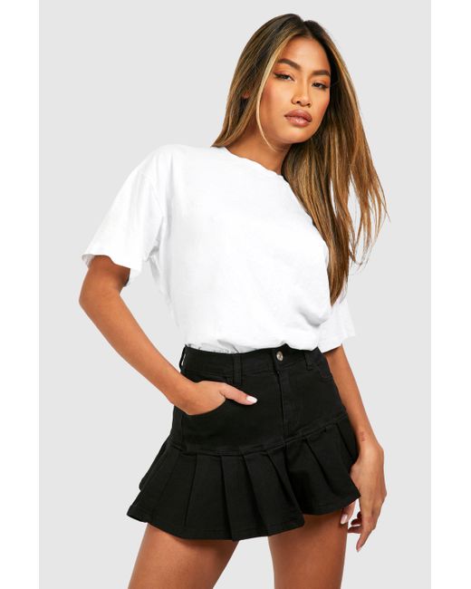 Boohoo White Pleated Micro Mini Denim Tennis Skirt
