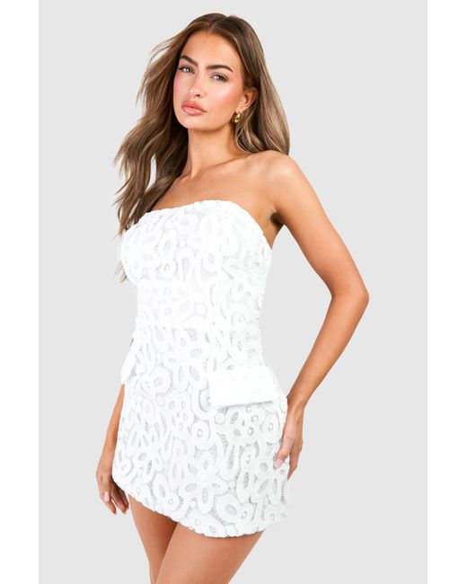 Boohoo White Premium Lace Bandeau Mini Dress