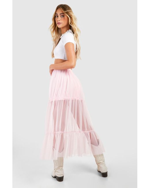 Boohoo Pink Tulle Maxi Skirt