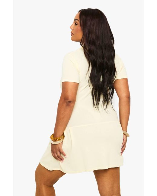 Boohoo Natural Plus Collar Button Detail Mini T-Shirt Dress