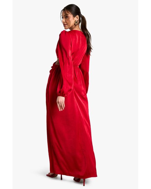 Boohoo Textured Satin Cut Out Plunge Maxi Dress