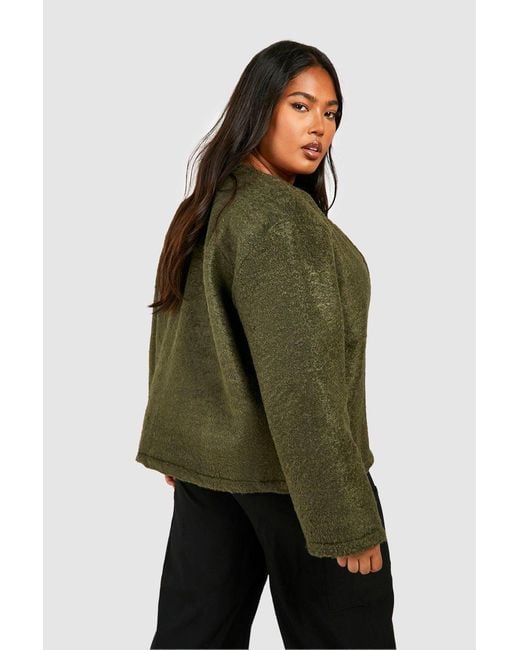 Boohoo Green Plus Collarless Textured Jacket