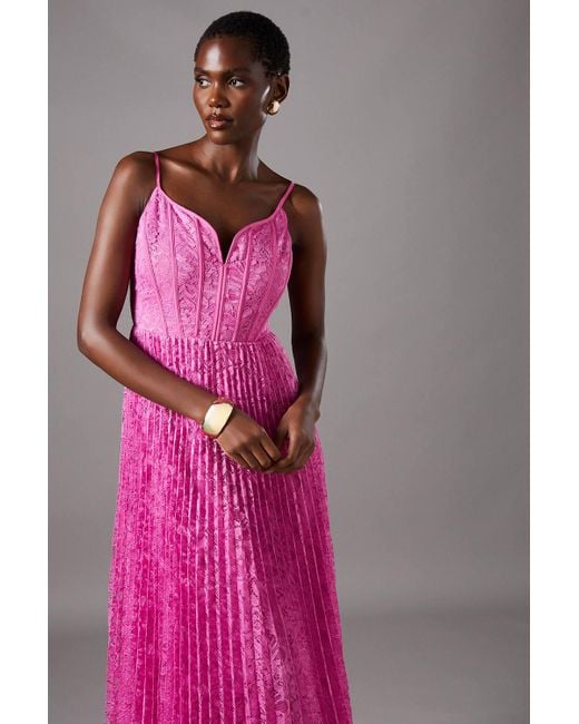 pink lace pleated dress Lace Pleated Occasion Maxi Dress - Peach