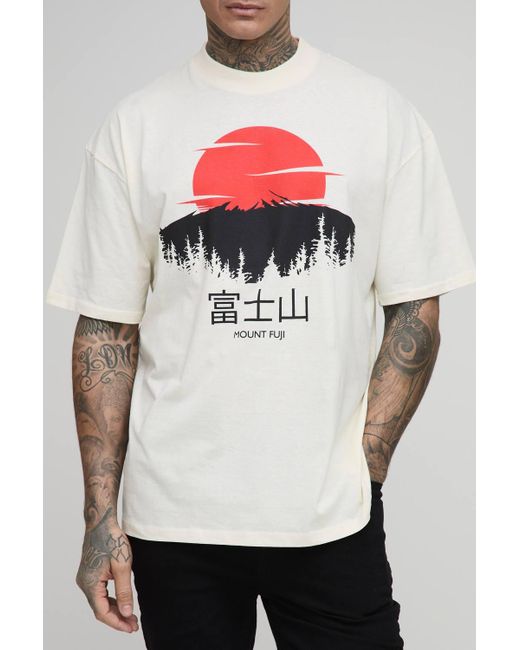 Boohoo White Tall Oversized Extended Neck Mountain Shadow Print T-Shirt