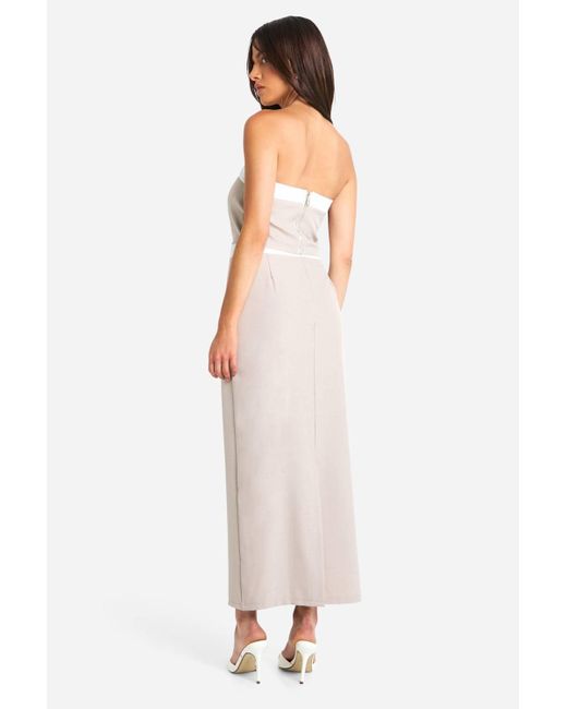 Boohoo White Textured Linen Look Contrast Column Maxi Skirt