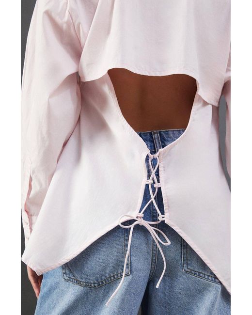 Warehouse Pink Poplin Open Tie Back Shirt