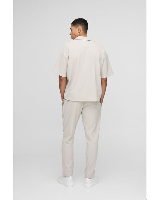 BoohooMAN Kastiges strukturiertes geripptes Oversize Poloshirt in White für Herren