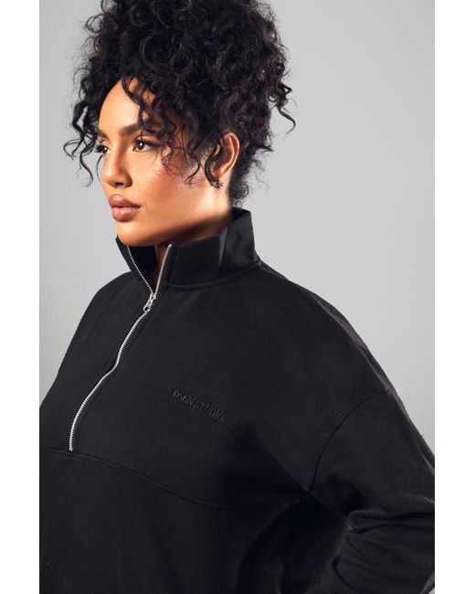 Sudadera Oversize Con Bordado Dsgn Studio Y Cremallera A La Mitad Boohoo de color Black