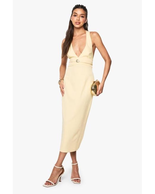 Boohoo Women's White Tailored Buckle Detail Halter Neck Midi Dress Boohoo Women's White Tailored Buckle Detail Halter Neck Midi Dress