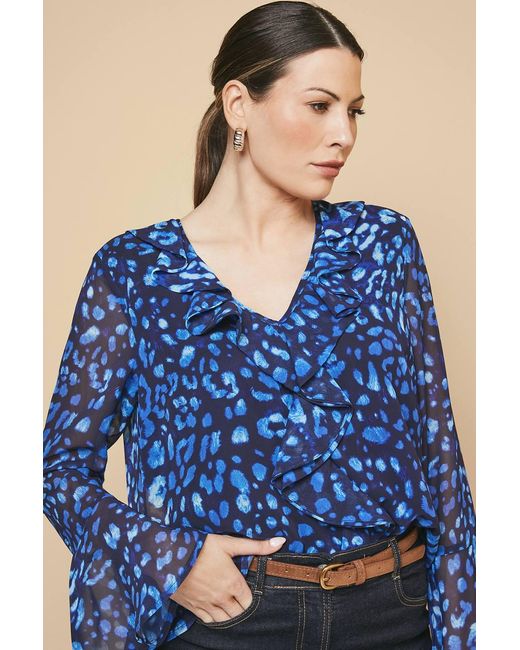 Wallis Blue Leopard Ruffle Detail Blouse