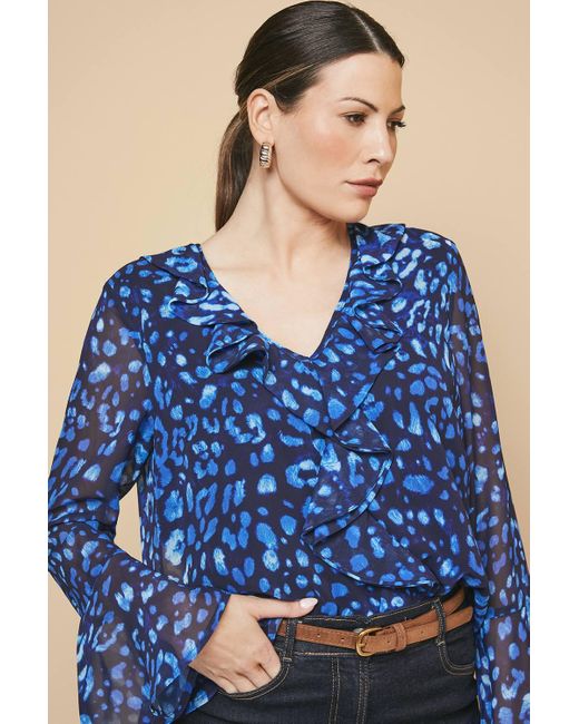Wallis Blue Leopard Ruffle Detail Blouse