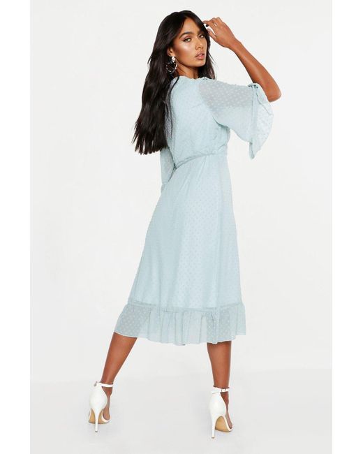 Boohoo Dobby Chiffon Wide Sleeve Midi 