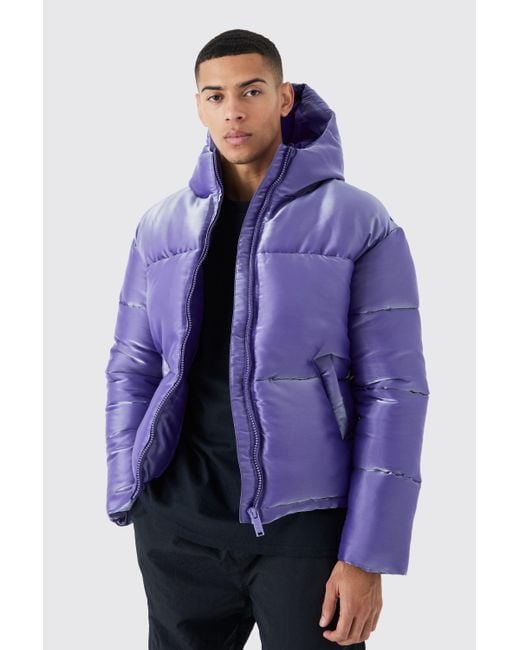 BoohooMAN Purple Liquid Metallic Nylon Puffer Jacket for men