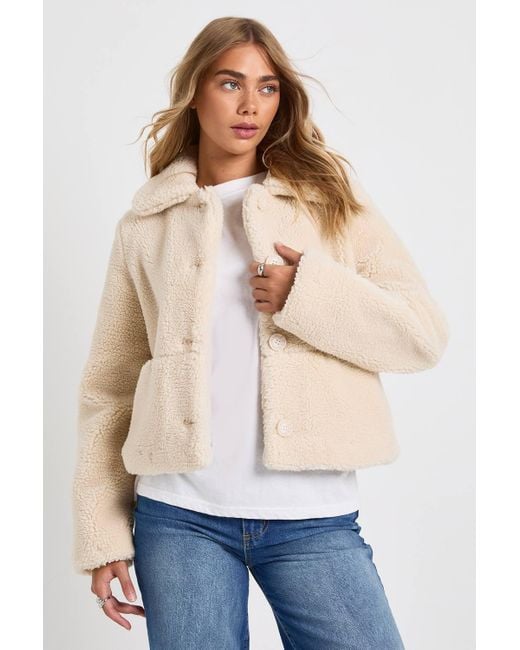 Boohoo Blue Short Fur Collared Jacket