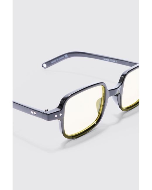 Square Yellow Lens Sunglasses In Black Boohoo de color White