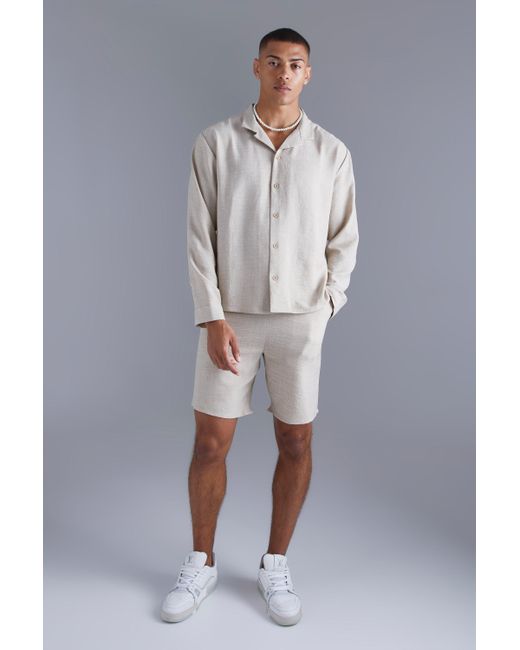 Boohoo Long Sleeve Boxy Drop Revere Shirt & Short in Gray for Men | Lyst