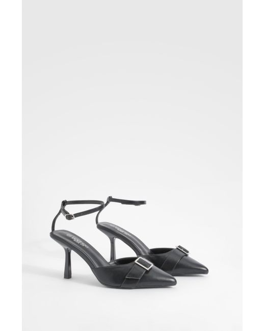 Boohoo White Wide Fit Buckle Detail Court Shoes