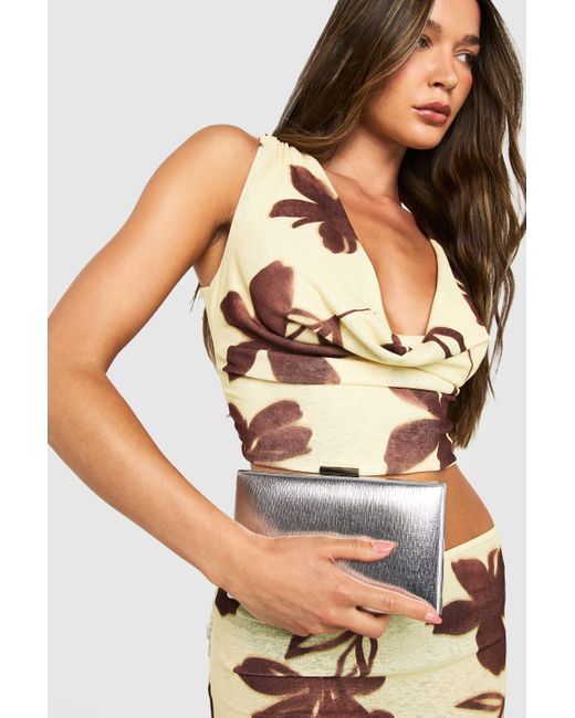Boohoo Gray Metallic Structured Clutch Bag
