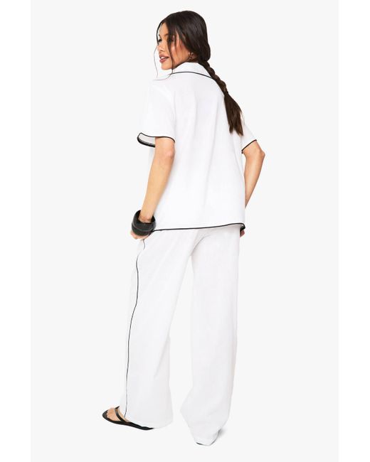 Boohoo White Contrast Linen Tie Front Co-Ord