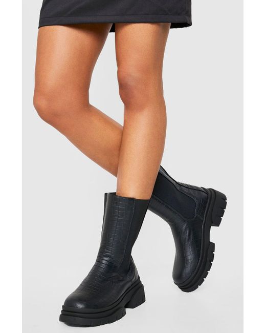 Boohoo Croc Tab Detail Chunky Chelsea 