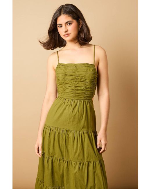 Oasis Green Gathered Bodice Tie Back Maxi Dress